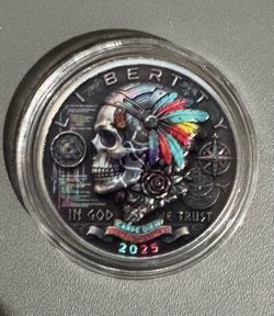 2025 UV Printed Skull Liberty Quarter Art Coin – Carpe Diem Colorized Collectible