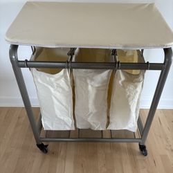 Large Laundry Sorter Cart With Ironing Board Top