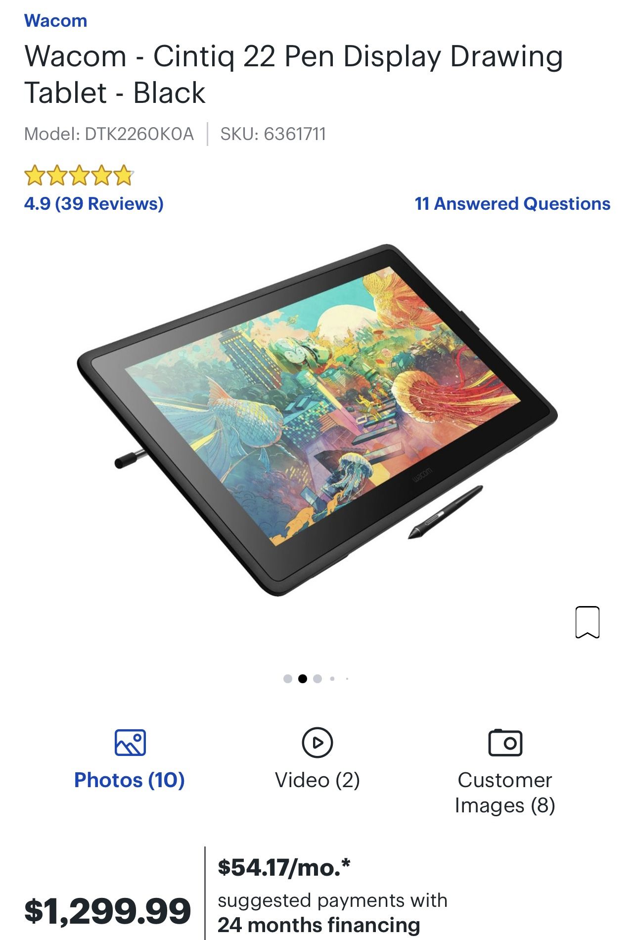 Wacom Cintiq 22 Pen Display Drawing Tablet Black - Main Image