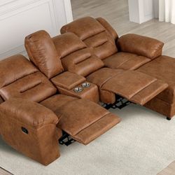 Brand New Brown Leather Reclining Sectional Sofa