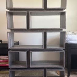 Vertical / Horizontal Display Shelf Book Case - Distressed Gray 10 Multi Shelves