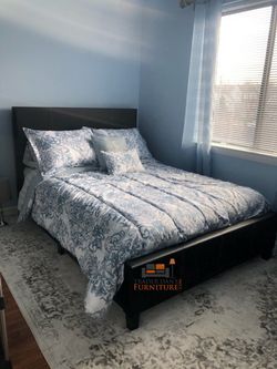 Brand New Queen Size Black Leather Platform Bed Frame (New In Box)