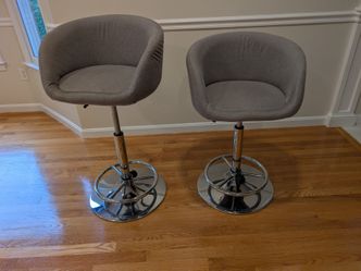 Set of 2 Gray Upholstered Swivel Bar Stools