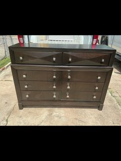 Dark Brown Wood Dresser with 8 Drawers