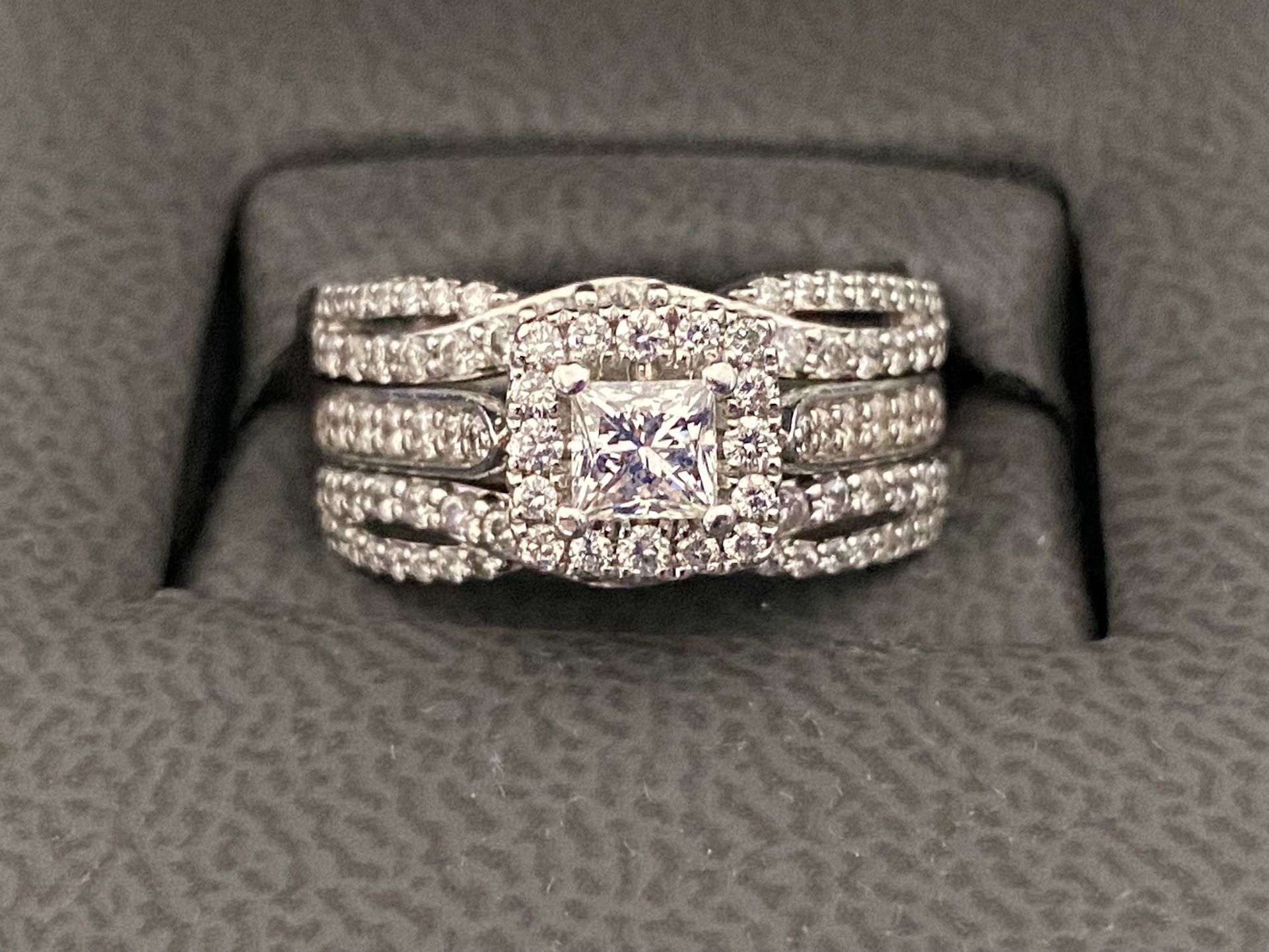 Leo Bridal Diamond Engagement Ring With Tolkowsky Enhancer White Gold TCW 1.47