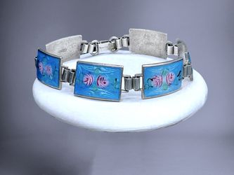 Vintage Sterling Guilloche Enamel Bracelet 