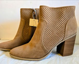 Tan Suede Perforated Ankle Boots Size 11 new