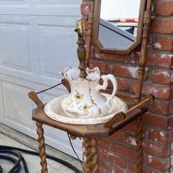 Antique  Wash Stand And Lamp 