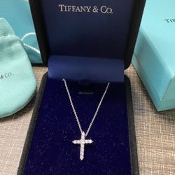 Tiffany Platinum Diamond Mini Cross Necklace