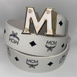 MCM White Leather Belt 