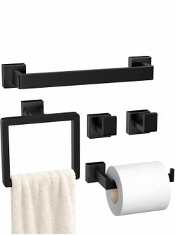 5-piece Matte Black Bathroom Hardware Accessories Set, SUS304 Stainless Steel Bath Towel Bar Set, Towel Racks for Bathroom Wall Mounted.