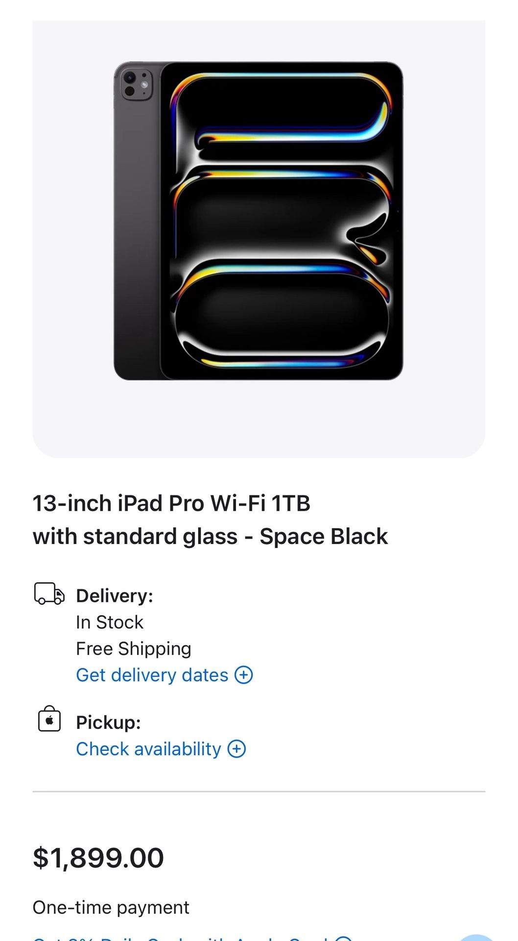 13-inch iPad Pro Wi‑Fi 1TB with standard glass - Space Black