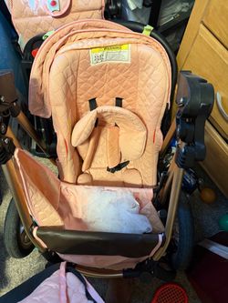 Pink Quilted Baby Stroller with car seat