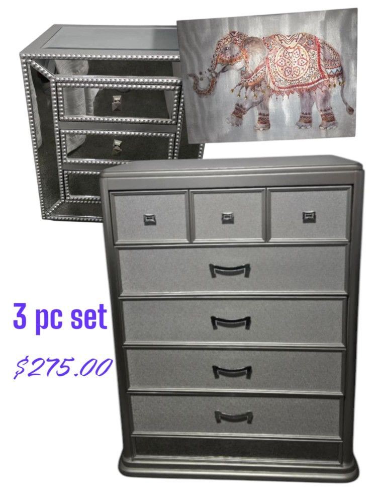 Chest, Nightstand, Elephant Picture