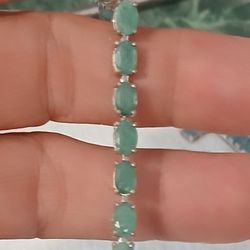Emerald Bracelet, Rhodium Over Sterling Silver. 7"