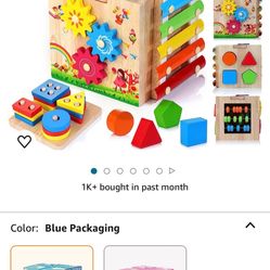 HELLOWOOD Wooden Activity Cube, 8-in-1 Montessori Toys for 1+ Year Old Boys & Girls, Educational Learning Toys for Toddlers Age 1-2, First Birthday Gi