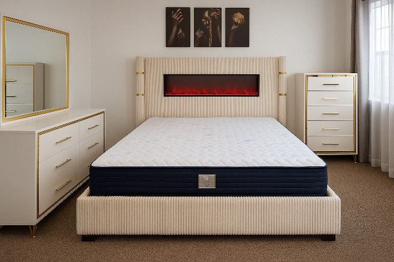 Amber Fireplace Bed With Bluetooth Speakers $41/Weekly - Financing Option - We Deliver & Install