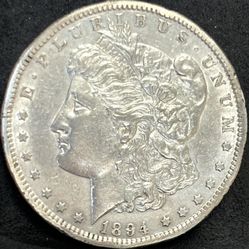 1894 P MORGAN SILVER DOLLAR AU++ DETAILS KEY DATE COIN ONLY 110,000 MINTED