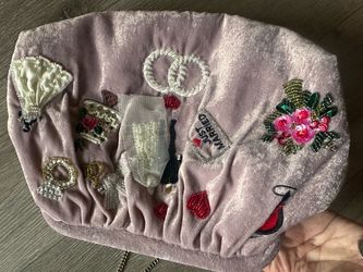 Pink , Velvet, Just Married Purse with gold chain