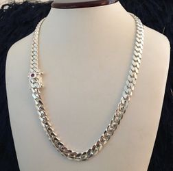 999 solid silver Handmade Cuban Link Necklace (With Real Ruby) $400