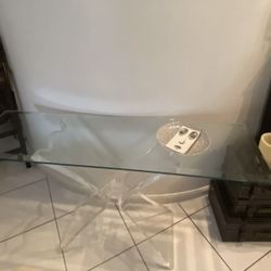 Mid-century Coffee Table With Lucite Base And Beveled Glass Top