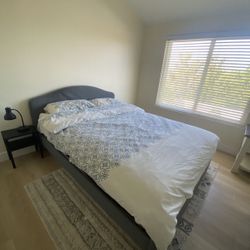 Grey Bed Frame And New Mattress 