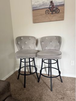 Light Grey Velvet Swivel Barstool - Matte black Iron: 2 available.