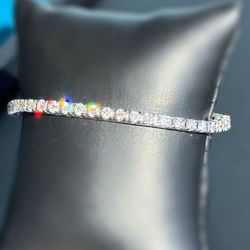 14K White Gold 5CTW Natural Diamond Tennis Bracelet 7” 3mm 15.4 grams