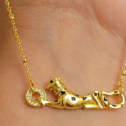 brand new Leopard Punk Gold Plated Set Necklace . bracelets and ring size 8 