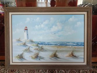 Seascape Lighthouse by Scott Myers Oil Painting Framed 43" x 31.5"