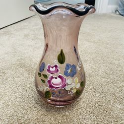 Vintage Hand Painted Fenton Amethyst Vase