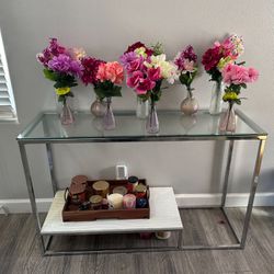 Chrome Glass Top Console Table 