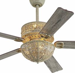 52" Distressed Turquoise Chandelier Ceiling Fan with Light & Remote