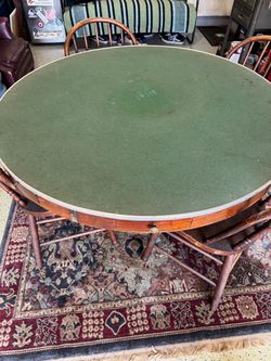 Round Wood Game Table with Green Felt Top