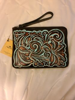 Patricia Nash Cassini turquoise tooled wristlet