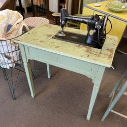 Vintage Singer Sewing Machine Green Cabinet