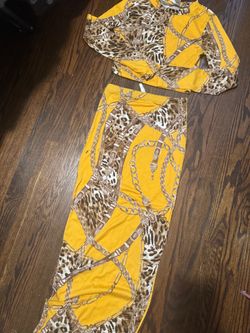 Yellow Leopard Chain Print Two-Piece Set