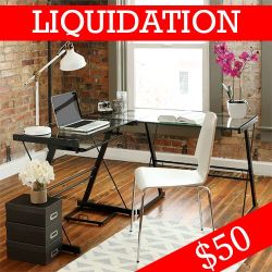 Walker Edison - 51" Modern Metal Glass Corner Computer Desk - Black/Clear

Brand New.Price is Firm.
ADO#:A-1347