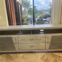 80”x17” Tv Rack Credenza Console Washed Gray