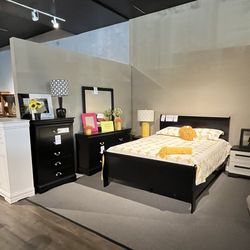 Queen Bed Frame, Dresser, Mirror And Nightstand 