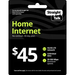 Straight Talk Home Internet Service plan card