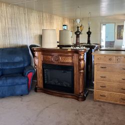 Vintage Furniture Recliner, Fireplace, Dresser, Couch