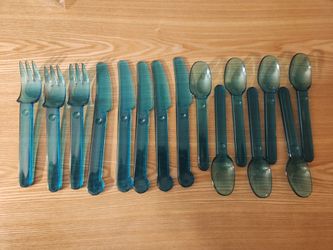 Vintage Teal Plastic Reusable Flatware - possibly Bodum