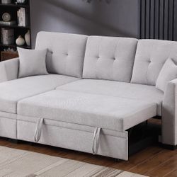 New Light Grey Reversible Sectional Sofa Bed, Sofabed, Sectional, Sectionals, Couch, Sofa, Sectional Sofs With Storage Chaise, Sectional Couch, Sleepe