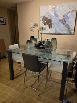 Glass Top Dining Table with 4 Chairs