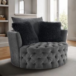 GLAM TUFTED 360 DEGREE ROUND SWIVEL CHAIR BARREL ARMS