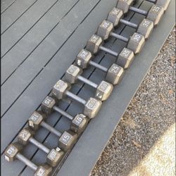 8 Pairs Of Steel Cast Iron Hex Dumbbells - 5’s, 10’s, 12’s, 15’s, 20’s, 25’s, 30’s And 35’s