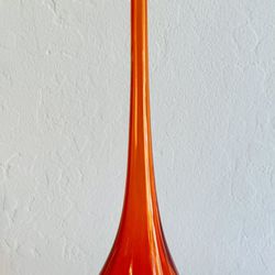 Vintage MCM Veneto Dijon Orange Art Glass Stretch Long Neck Vase w/Flange Rim
