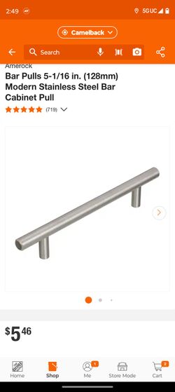Amerock
Bar Pulls 5-1/16 in. (128mm) Modern Stainless Steel Bar Cabinet Pull