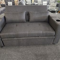 Brand New Gray Linen Twin Size Sofa Bed